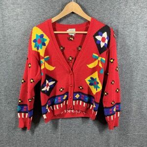 Vintage Boston Traders Geometric Button Down Sweater Womens Size L Large Knitted